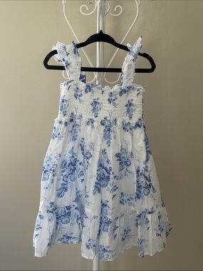 Janie and Jack White Dress with Blue Floral Print